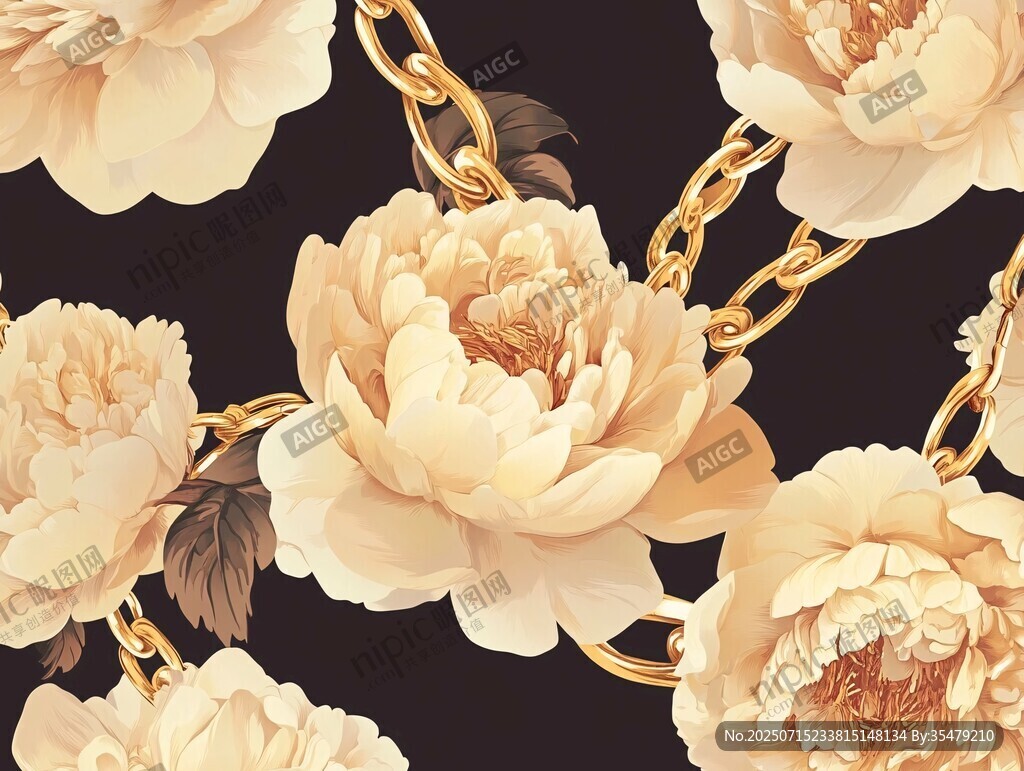 金色鏈條纏繞的唯美花卉