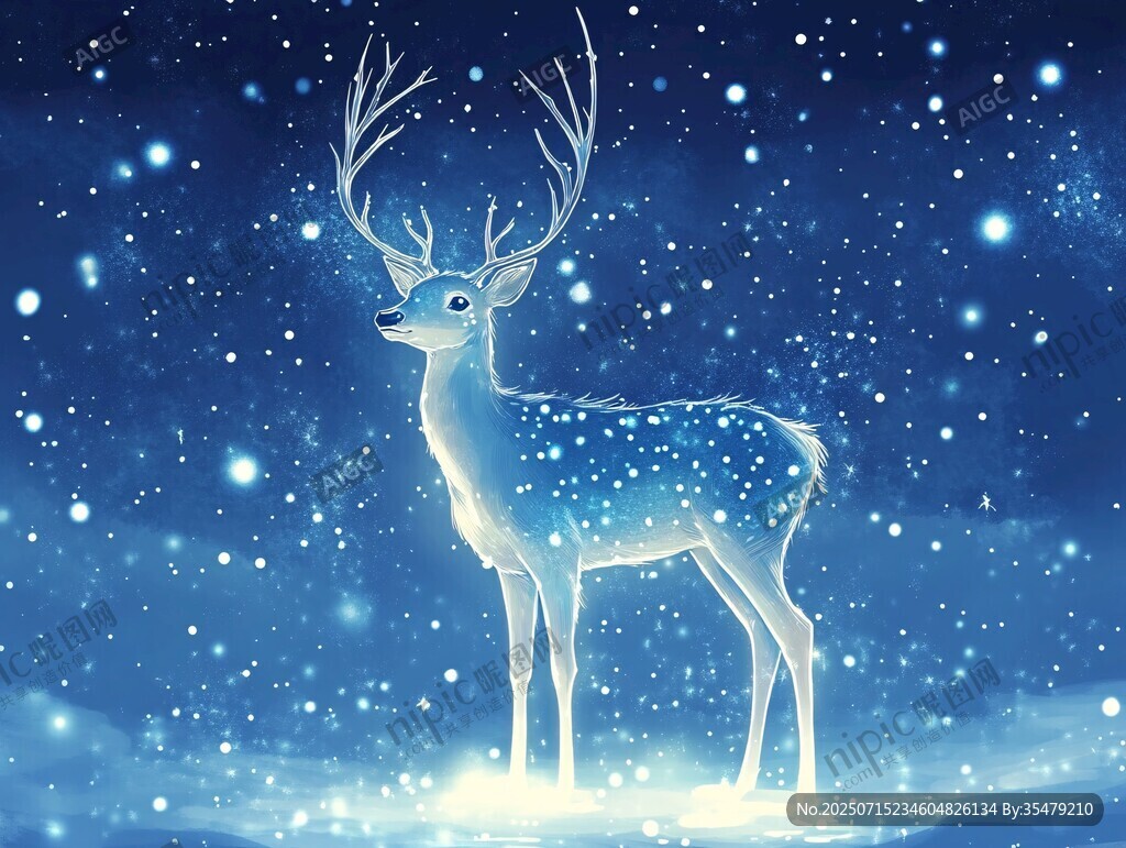 夢(mèng)幻星空下的唯美靈鹿