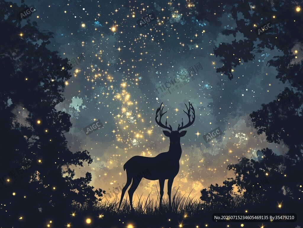 夢(mèng)幻森林中的星夜麋鹿