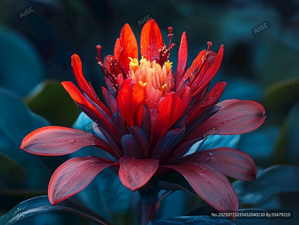 艷麗綻放的紅色奇異花卉