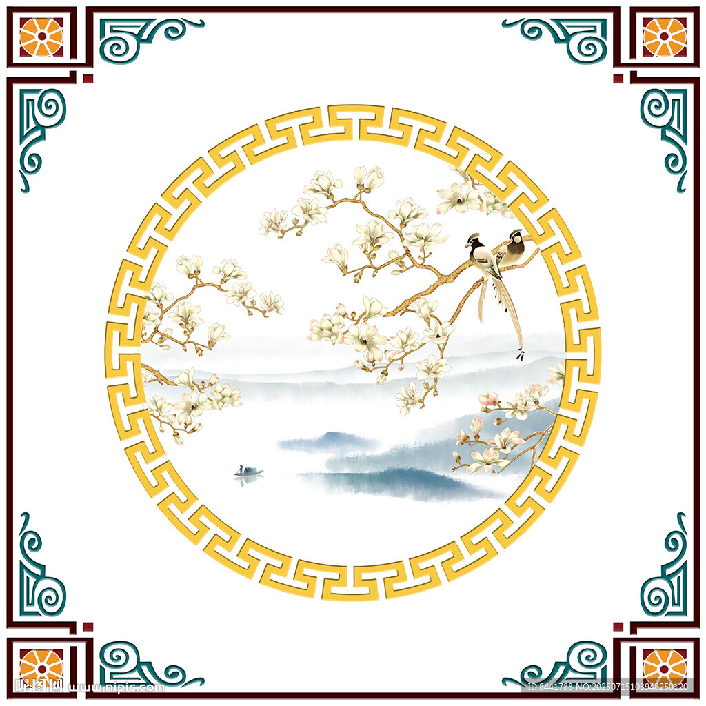 中式花鳥邊框圖案設計