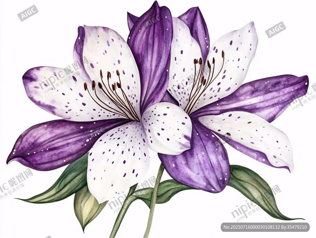 紫白相間百合花插畫