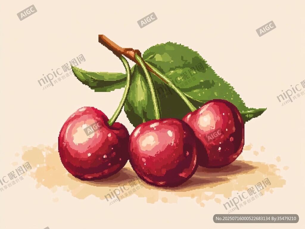 三顆鮮潤(rùn)櫻桃插畫圖