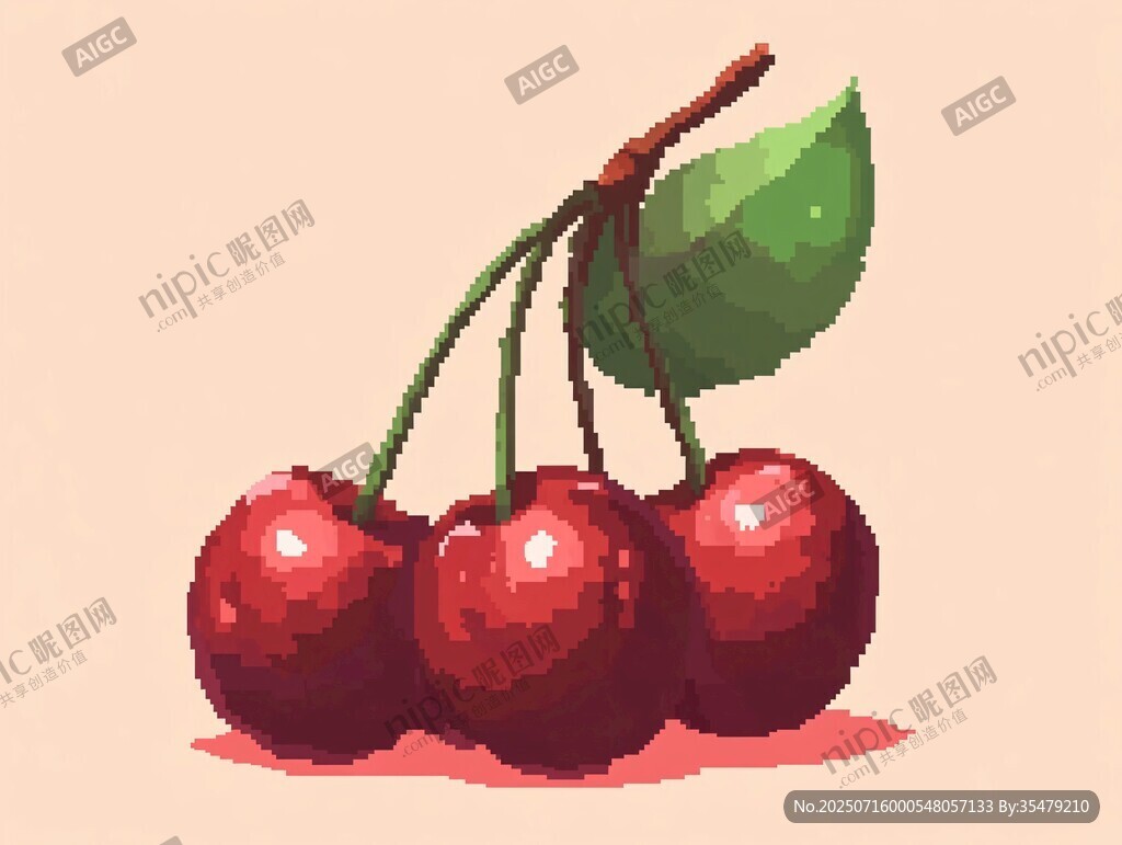 像素風(fēng)三顆紅櫻桃插畫