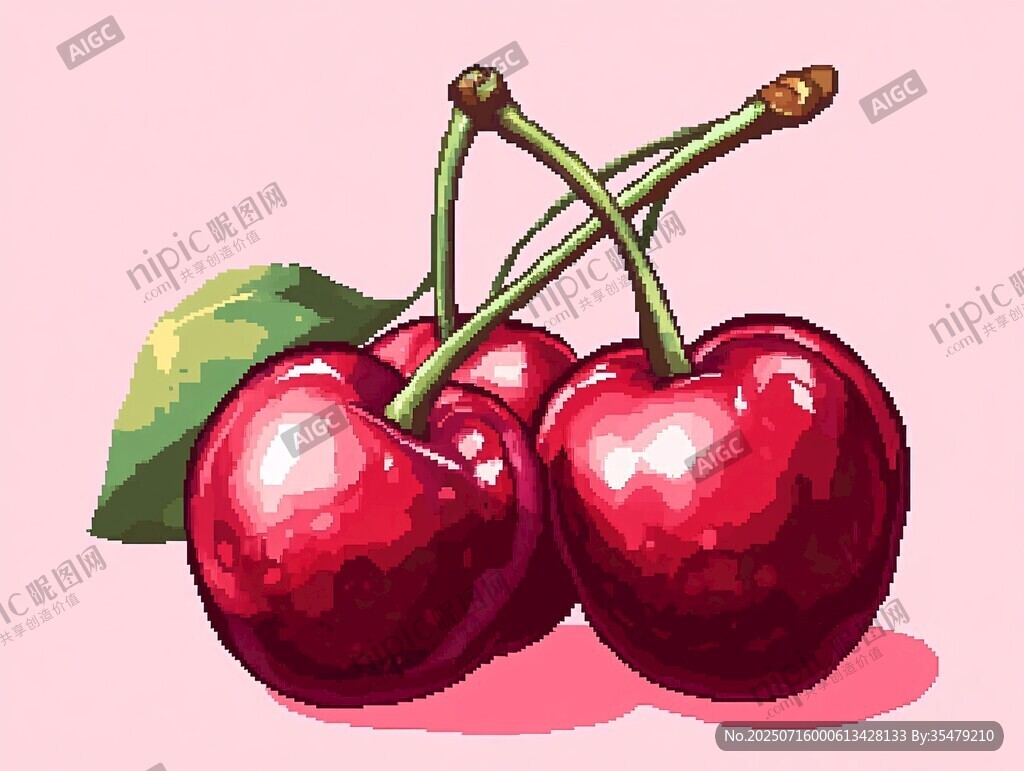 三顆鮮潤(rùn)櫻桃插畫