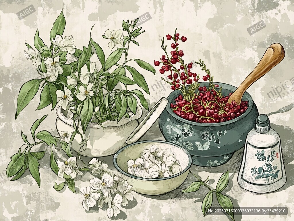 茉莉花椒等中式香料靜物圖