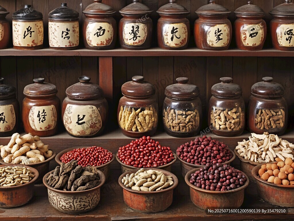 傳統(tǒng)中藥鋪的藥材陳列