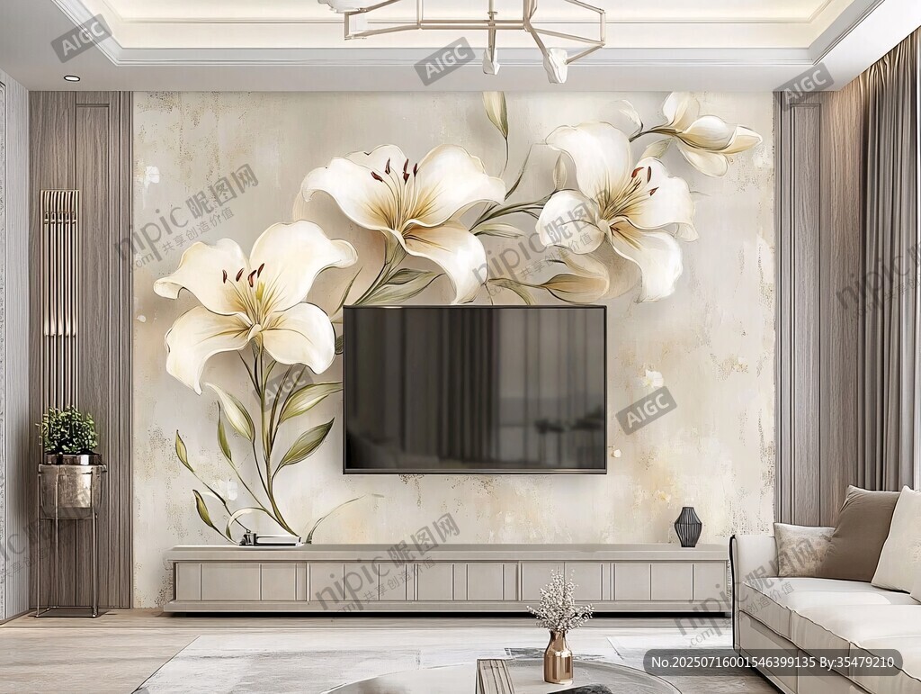 百合花卉電視背景墻裝飾