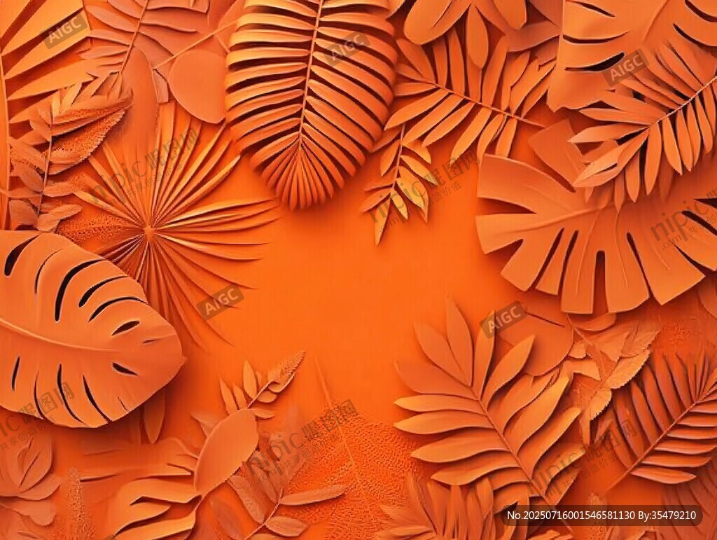 橙色立體熱帶植物葉片背景