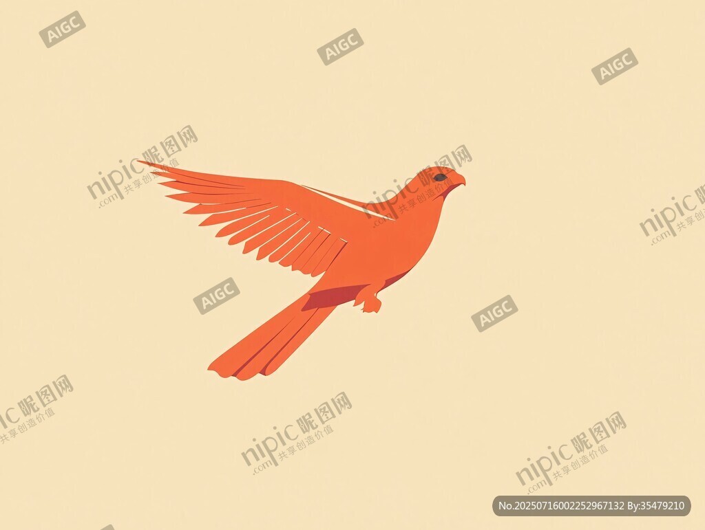 橙色飛鳥簡約插畫圖案