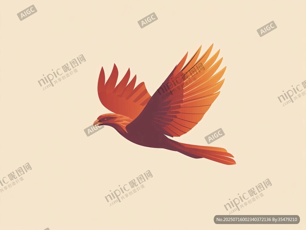 展翅翱翔的橙紅色飛鳥