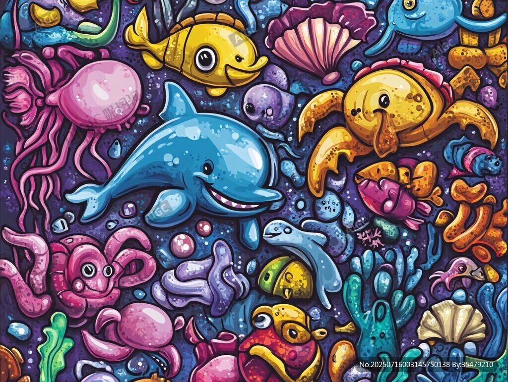 繽紛海底世界卡通插畫