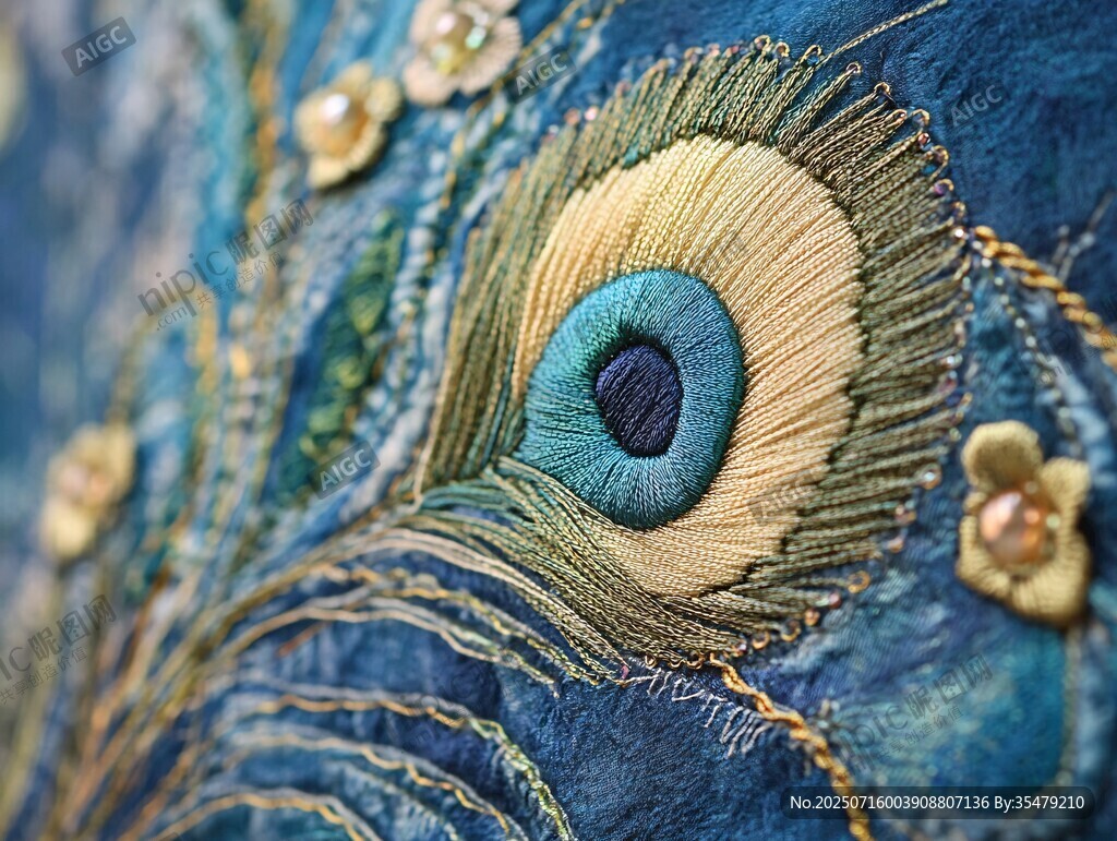 孔雀羽毛刺繡精美細(xì)節(jié)