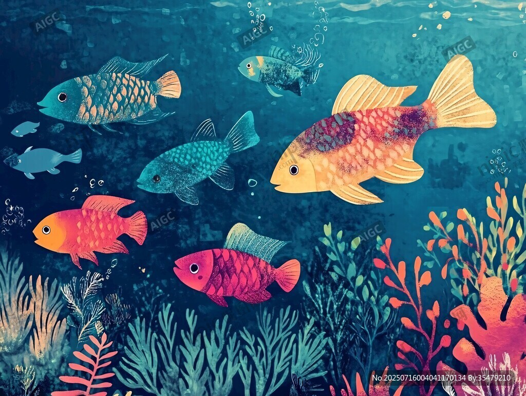 海底多彩魚(yú)群暢游圖