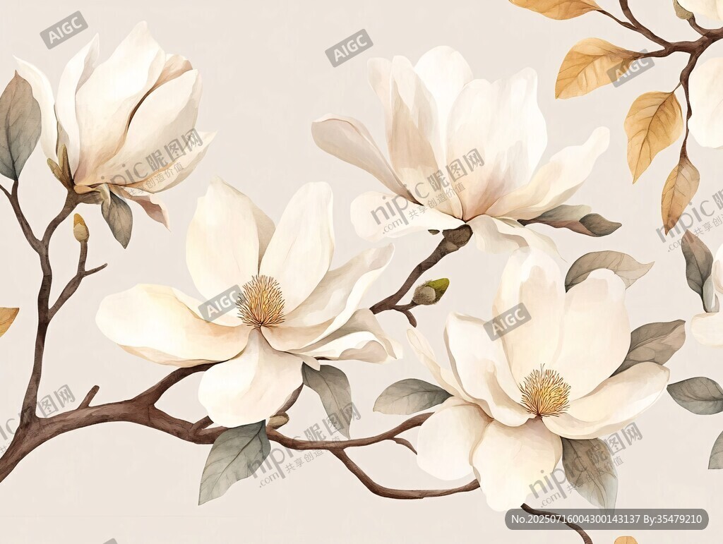 玉蘭花枝插畫