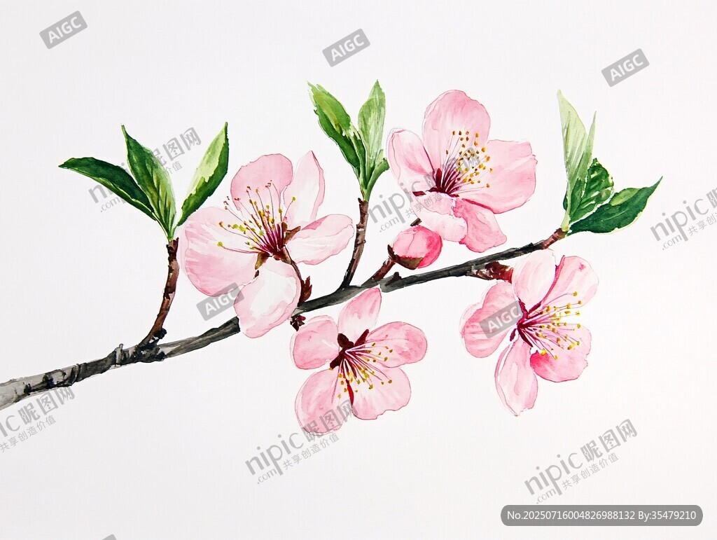 粉色桃花枝插畫