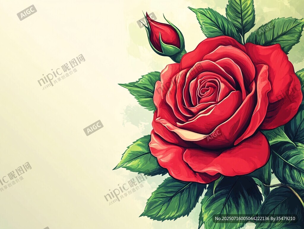 嬌艷紅玫瑰與綠葉相伴