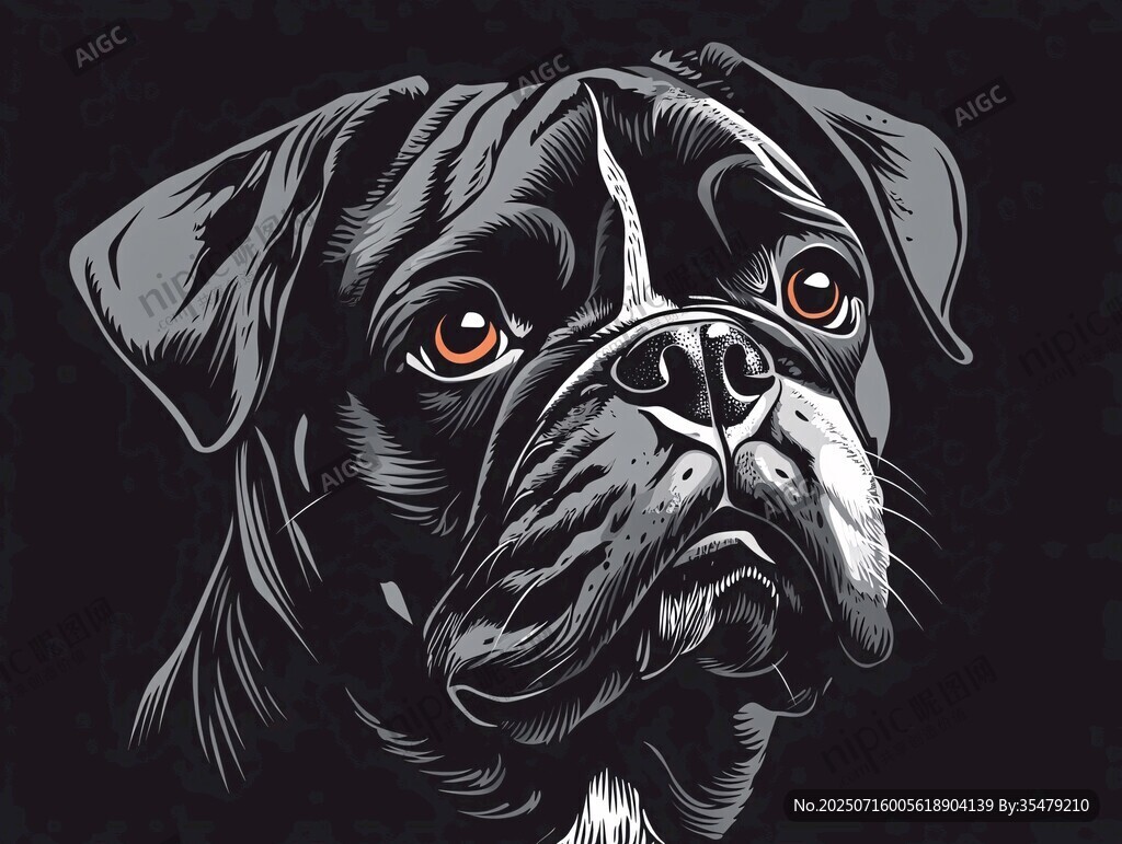 黑白風(fēng)巴哥犬頭部插畫