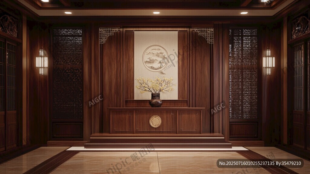 中式典雅大廳裝飾場景