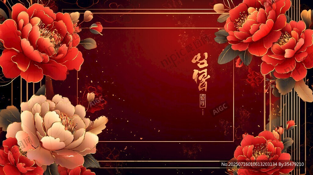 喜慶牡丹中式背景圖