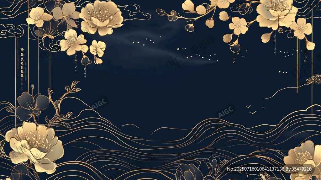中式黑金花卉紋理背景圖