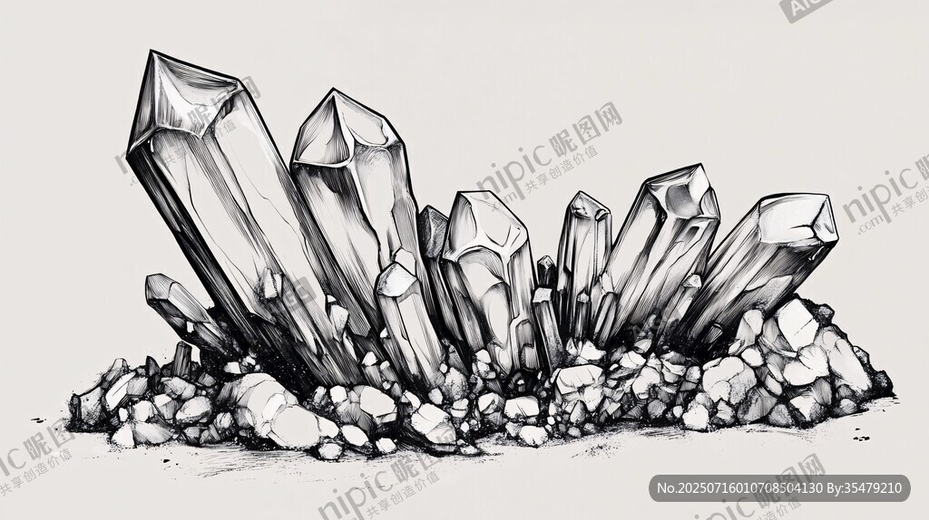 黑白水晶簇插畫