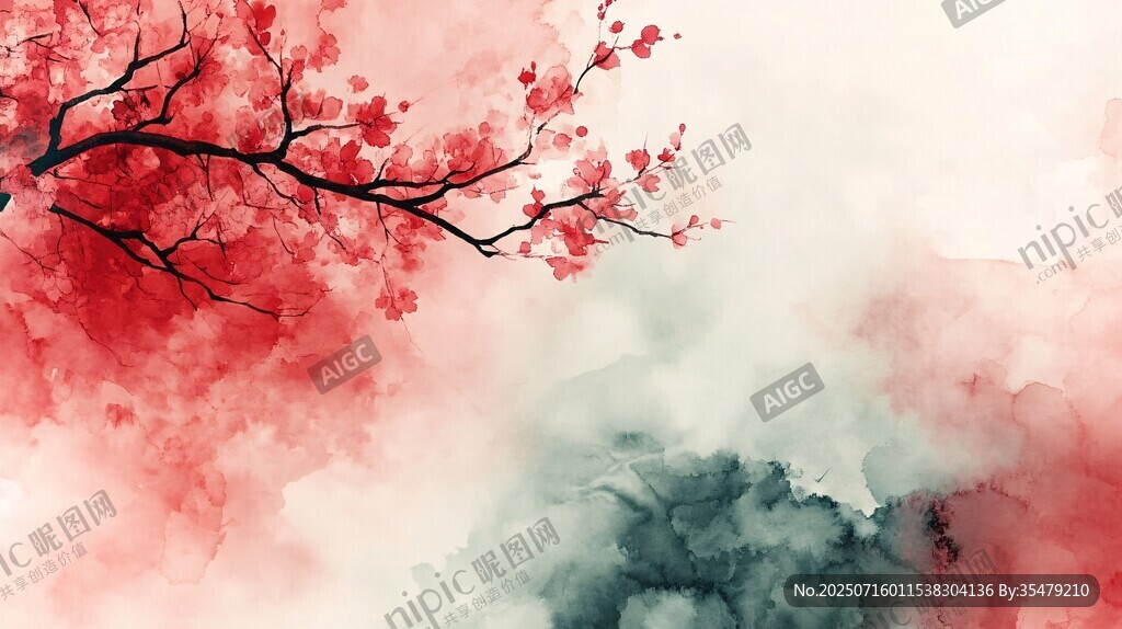 水墨紅梅背景圖