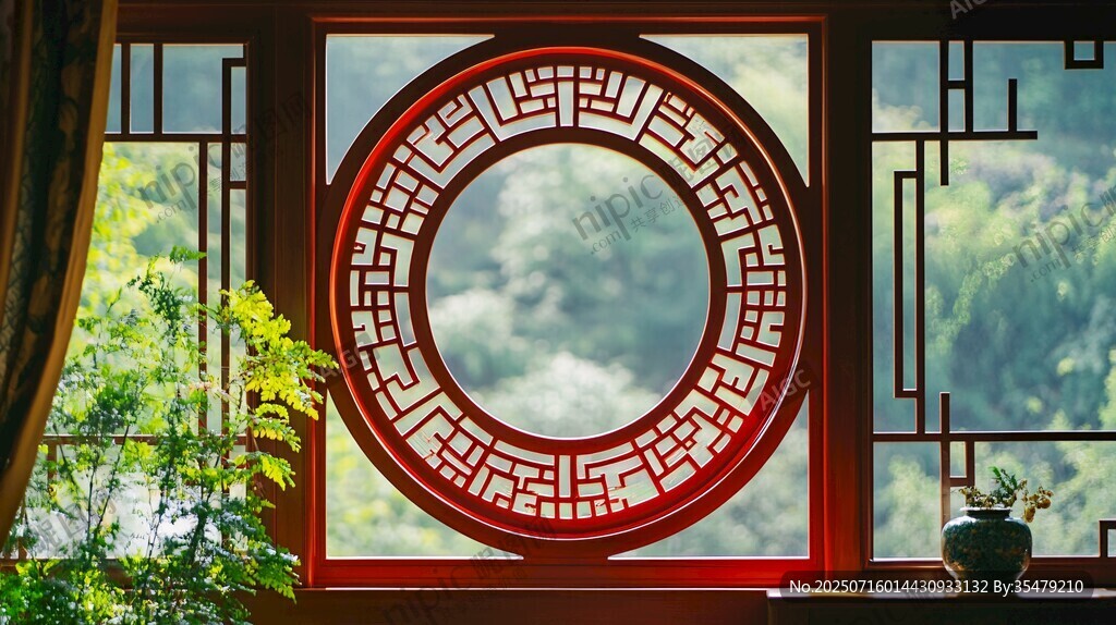 中式圓窗映景 古韻悠然