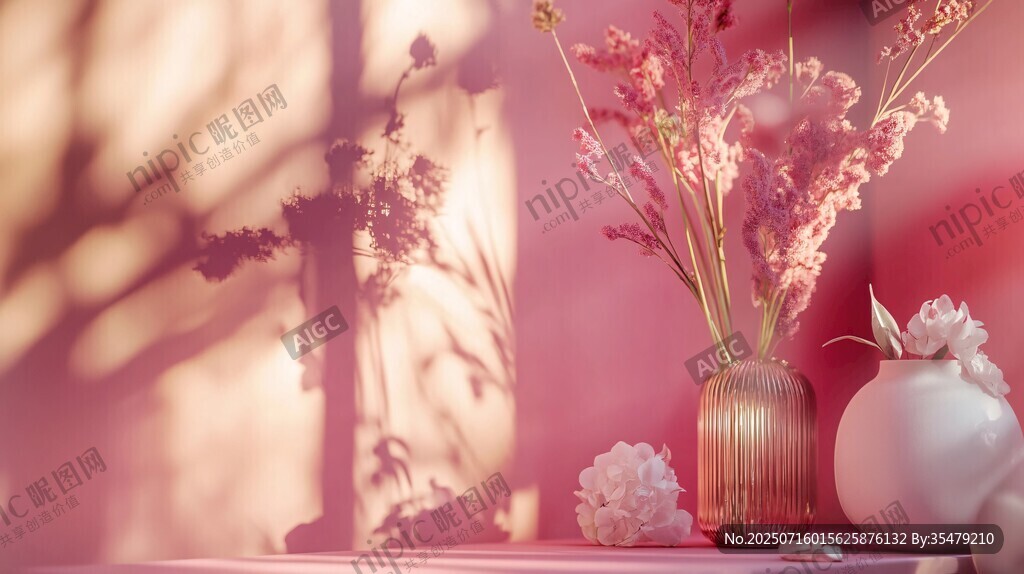 粉色系溫馨插花靜物場景