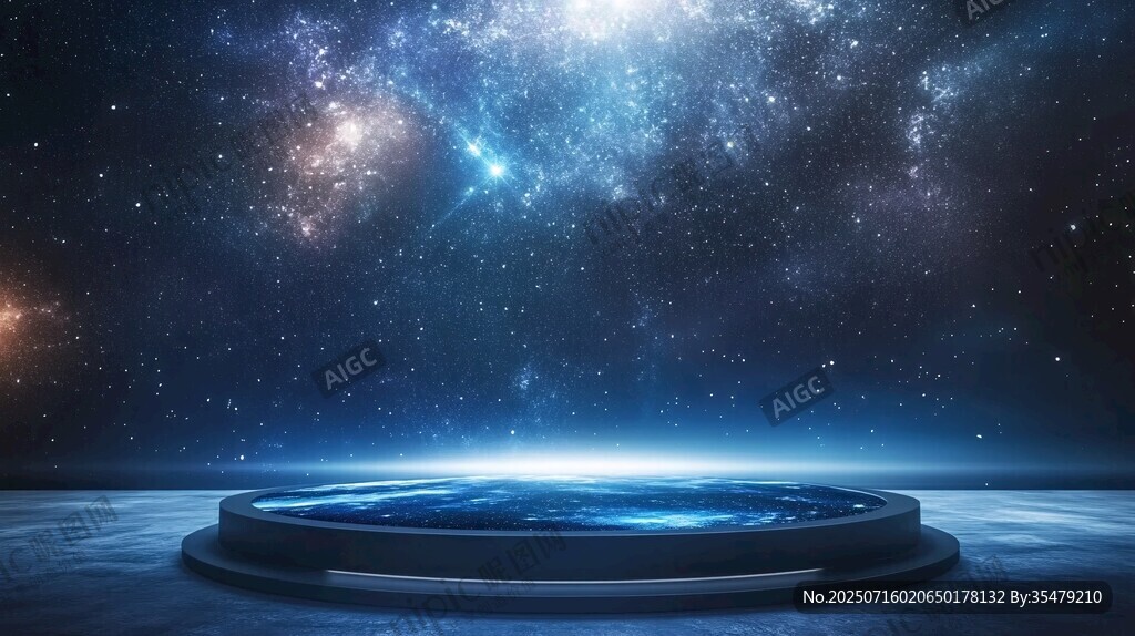 夢(mèng)幻星空下的神秘圓形平臺(tái)