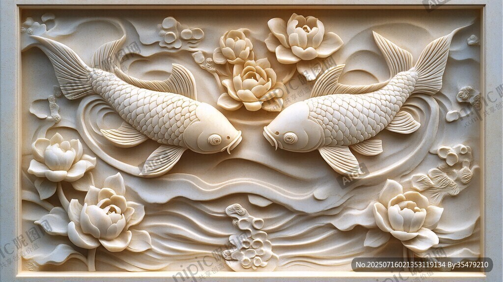 雙魚戲荷木雕藝術(shù)作品