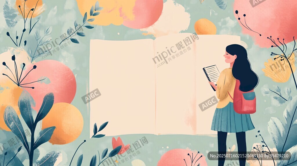 女孩在花叢中專(zhuān)注閱讀