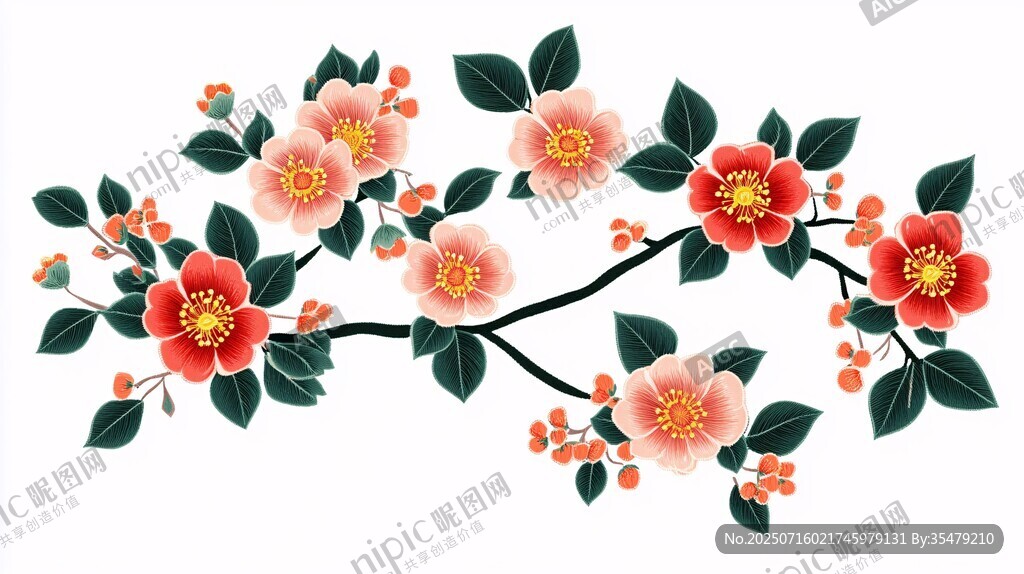 枝頭繁花艷 綠葉襯嬌蕊
