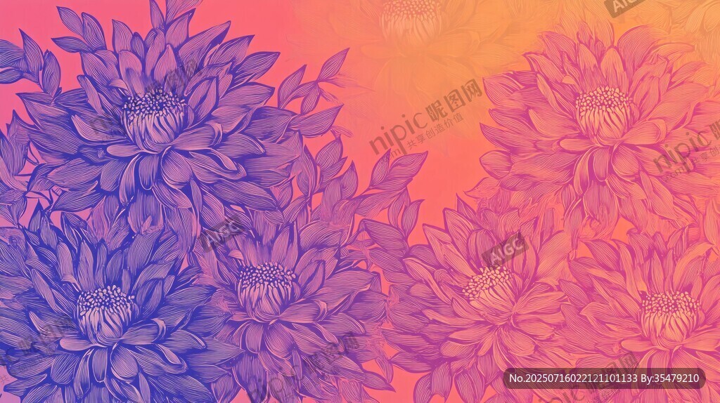 漸變背景下的絢麗花朵圖案