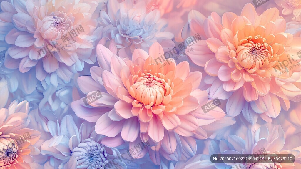 夢(mèng)幻柔美大麗花花卉圖