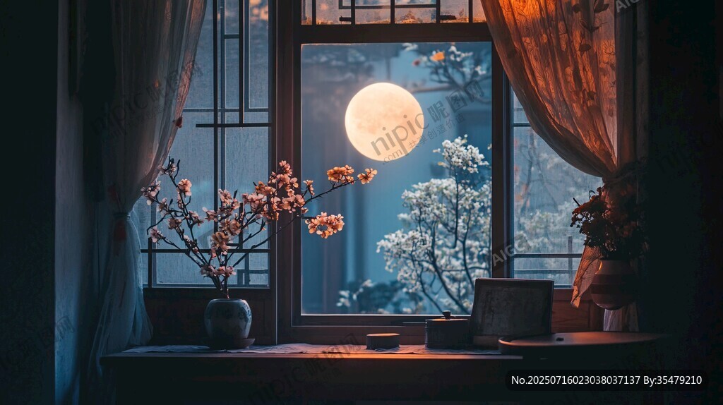 窗前月下景 靜謐中式氛圍
