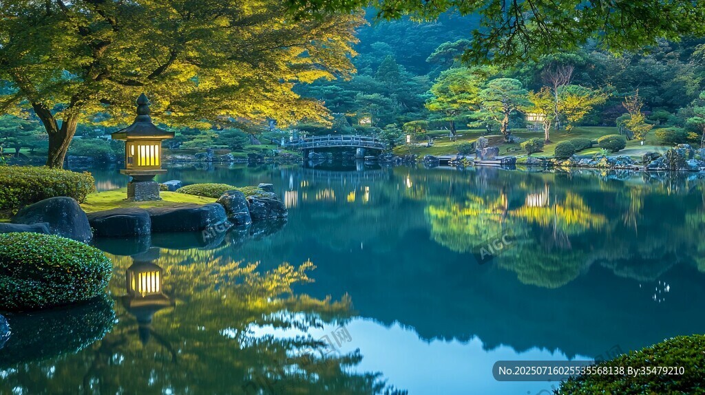 日式靜謐園林湖景風(fēng)光