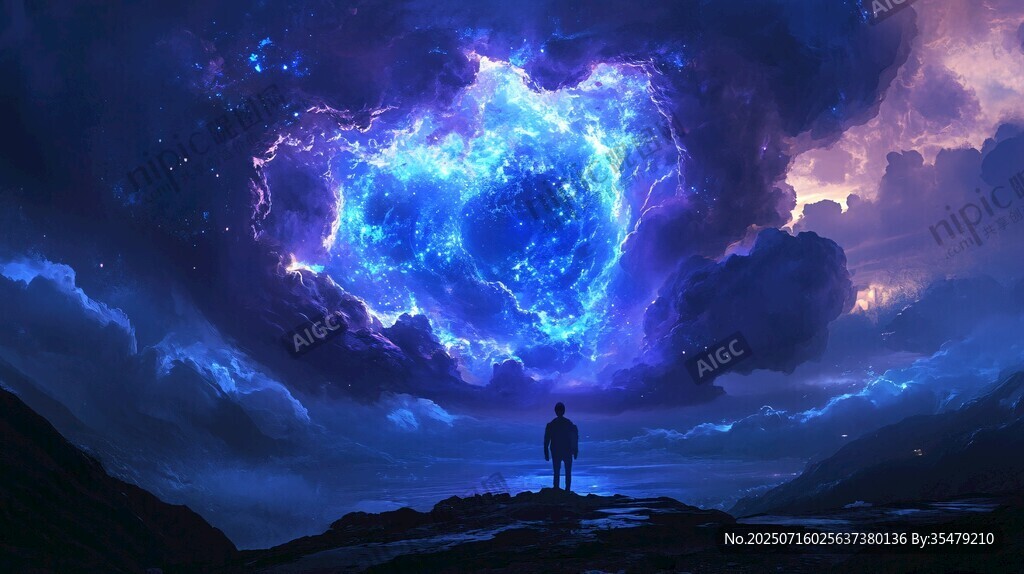 夢幻星空下的孤獨身影