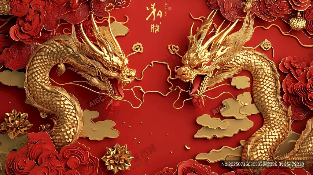 雙龍賀歲喜慶中式背景圖