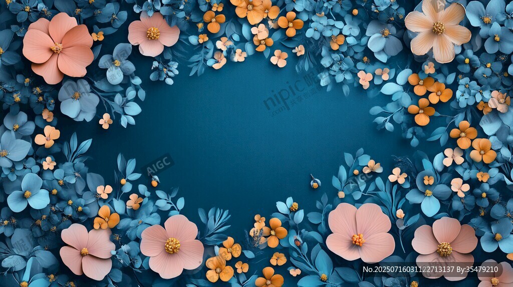 藍(lán)粉花卉環(huán)繞背景圖
