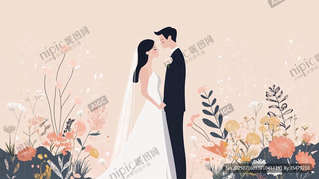 浪漫婚禮中的甜蜜新人