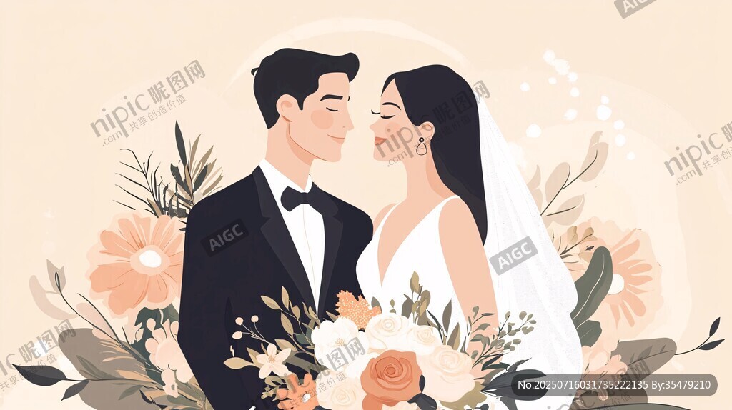 新婚夫婦浪漫相擁的瞬間