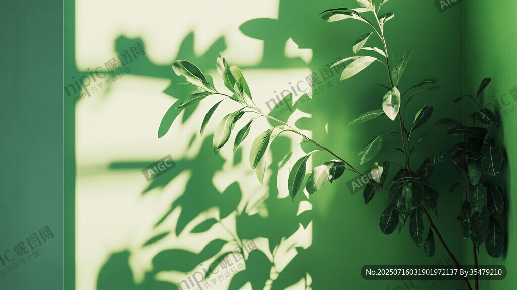 綠色光影下的清新植物枝葉