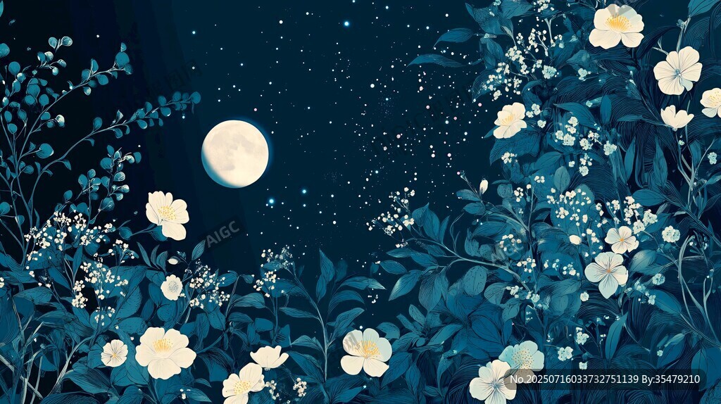 月夜繁花繪景
