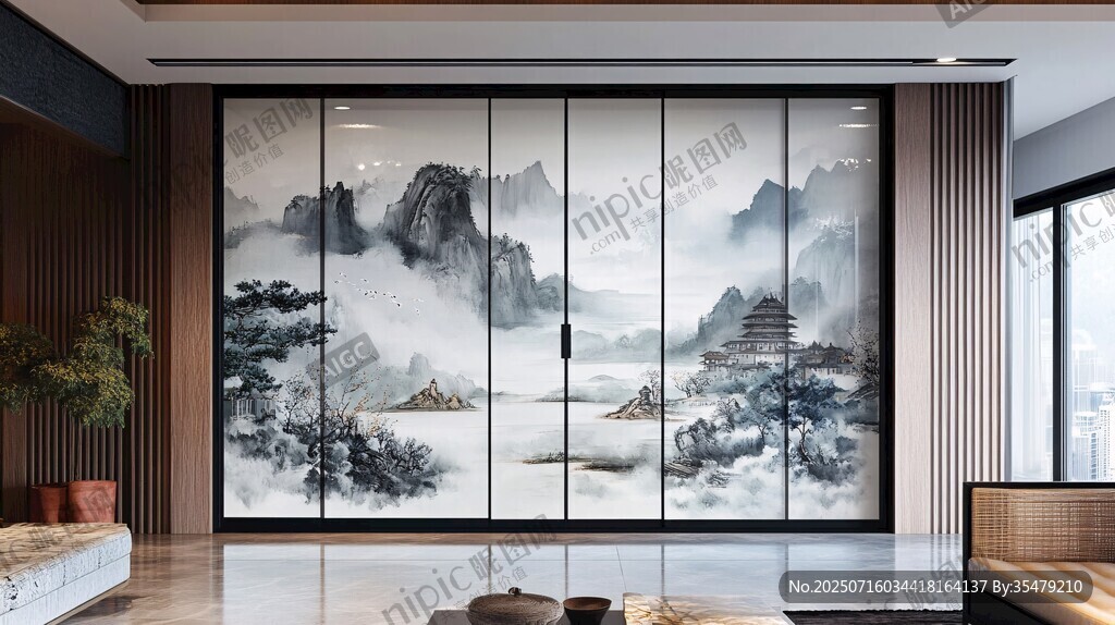 中式山水屏風(fēng)客廳裝飾畫