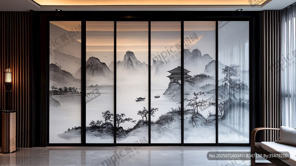 中式山水風(fēng)玻璃隔斷設(shè)計(jì)