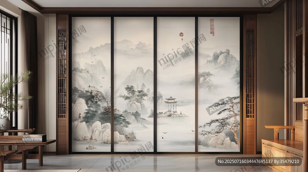 中式山水屏風的雅致空間