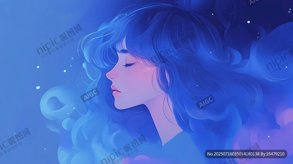 夢(mèng)幻藍(lán)發(fā)少女的靜謐瞬間