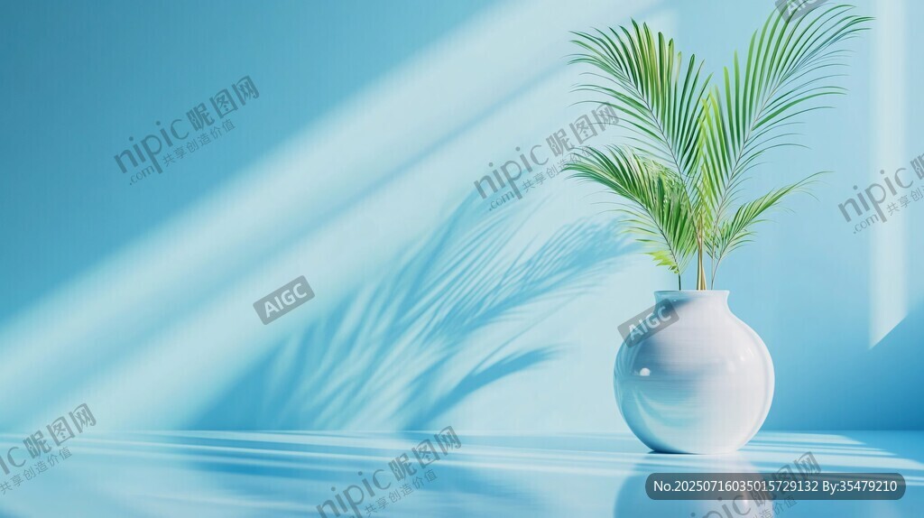 藍(lán)調(diào)空間中的綠植花瓶