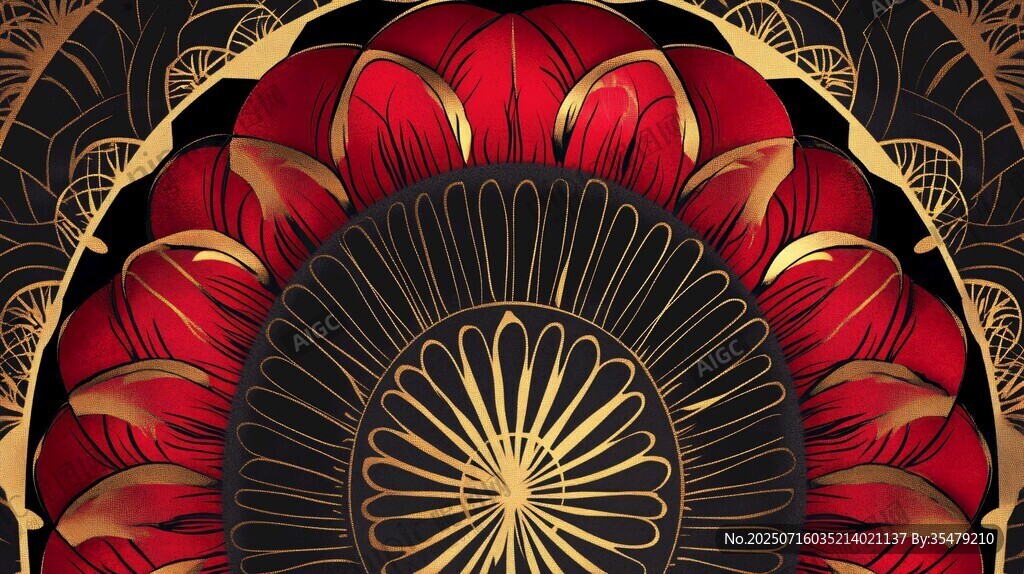 華麗紅金中式復(fù)古花紋圖案